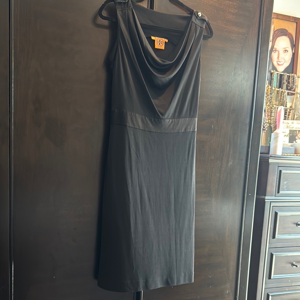 Tory Burch 100% Silk Black Cowl Neck Sheath Dress